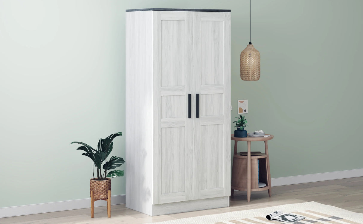 2-Door Wardrobe Armoire with LED and 4 Storage Shelves, Grey - Furniture Home Direct