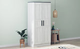 2-Door Wardrobe Armoire with LED and 4 Storage Shelves, Grey - Furniture Home Direct