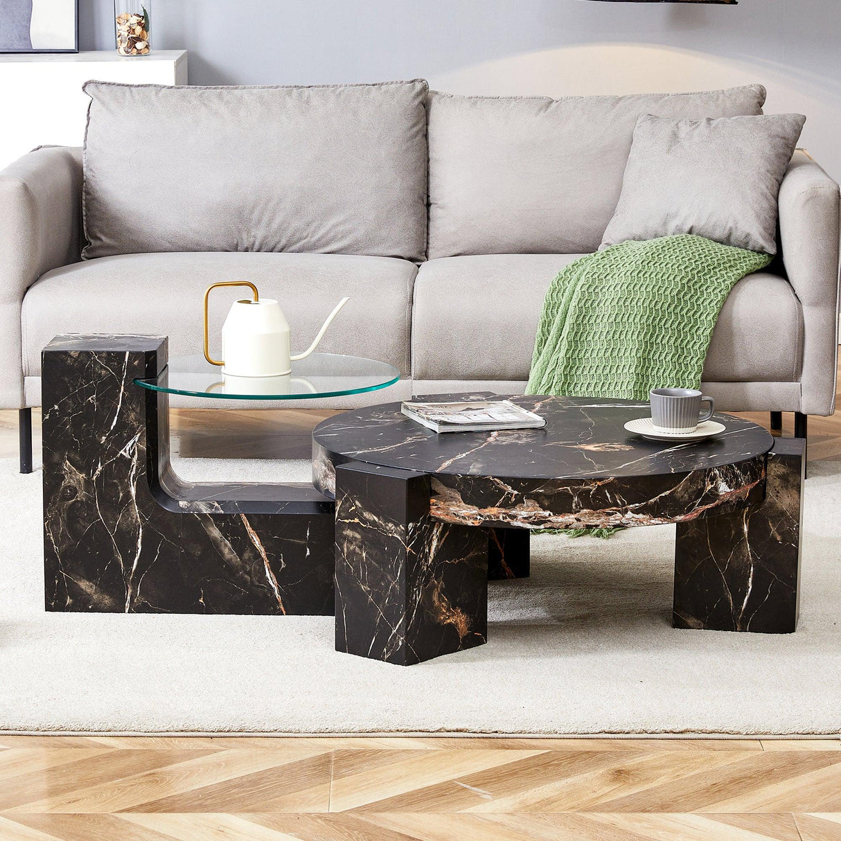 Detachable Double-Decker Black Patterned Coffee Table - Furniture Home Direct