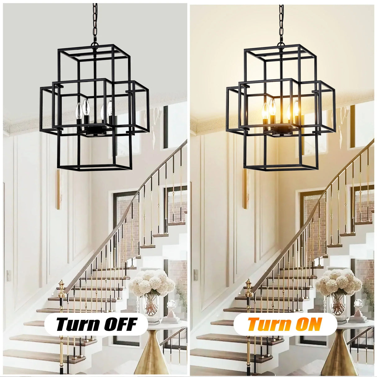 4 Light Metal Lantern Tiered Pendant Hanging Light Fixtures, Industrial Farmhouse Adjustable Height Chandeliers For Dining Room Hallway Foyer Entryway (E12 Bulbs Not Included) - Furniture Home Direct