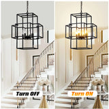 4 Light Metal Lantern Tiered Pendant Hanging Light Fixtures, Industrial Farmhouse Adjustable Height Chandeliers For Dining Room Hallway Foyer Entryway (E12 Bulbs Not Included) - Furniture Home Direct