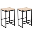 Boho Style Backless Bar Stools (Set of 2) With Paper Rope Woven Seat & Metal Frame For Kitchen Counter - Furniture Home Direct