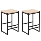 Boho Style Backless Bar Stools (Set of 2) With Paper Rope Woven Seat & Metal Frame For Kitchen Counter - Furniture Home Direct