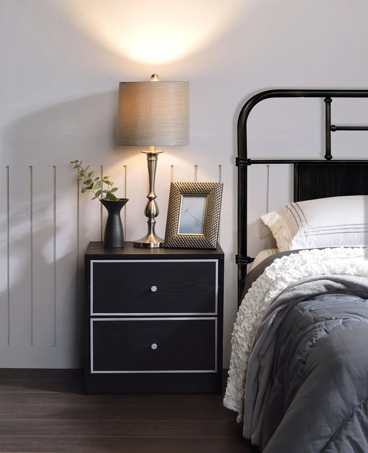 Jabir - Nightstand With Variety / Selection - Black / Silver - Furniture Home Direct