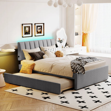 Upholstered Platform Bed With Trundle - Furniture Home Direct