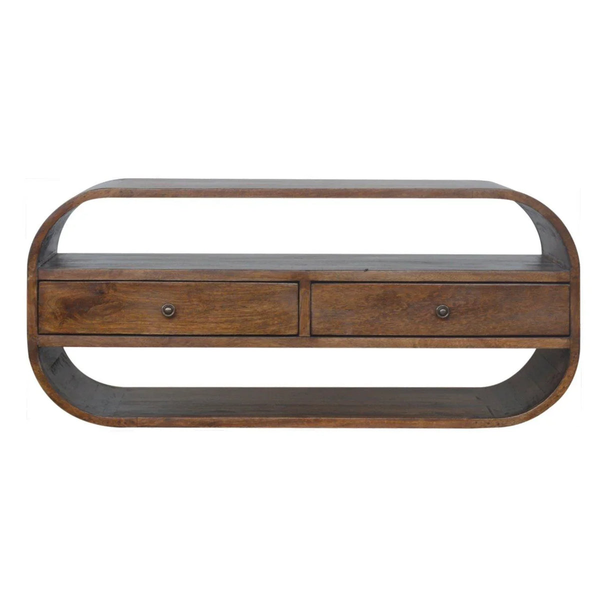 Curved Edge Media Unit With 2 Drawers - Chestnut - Furniture Home Direct