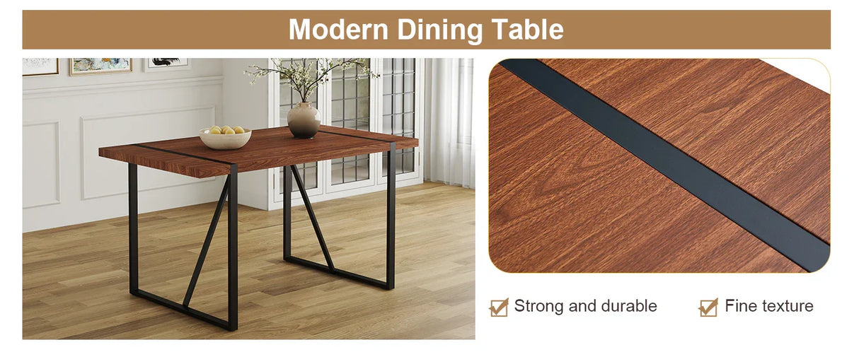 Dining Table Industrial Wood Grain Rectangular Walnut - Furniture Home Direct