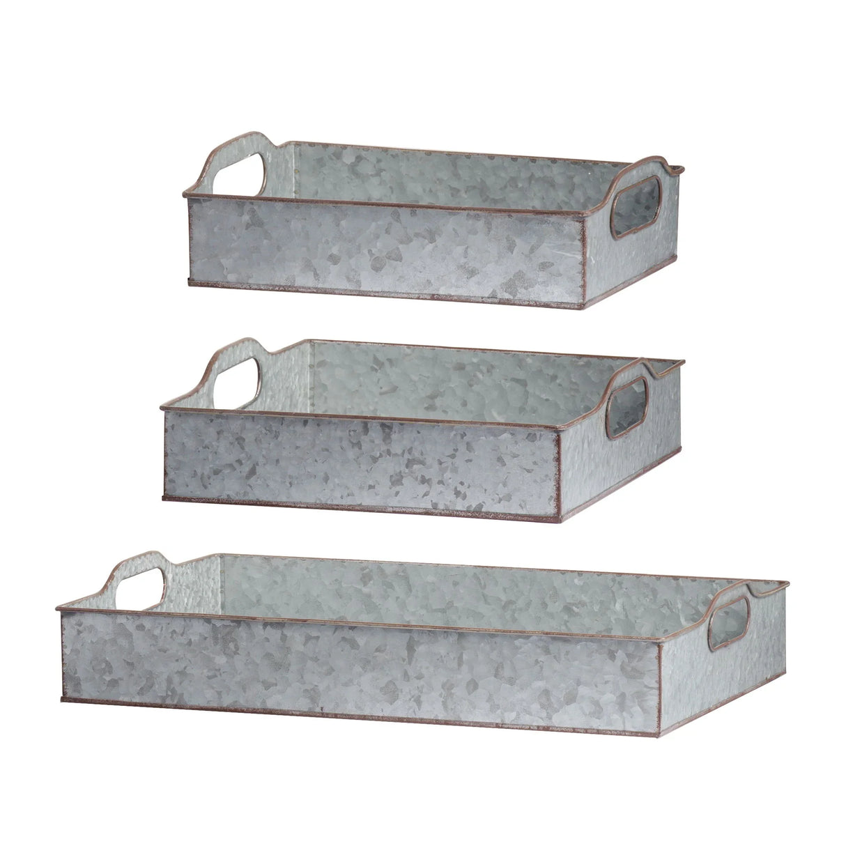 Decorative Galvanized Nesting Trays (Set of 3) - Gray - Furniture Home Direct