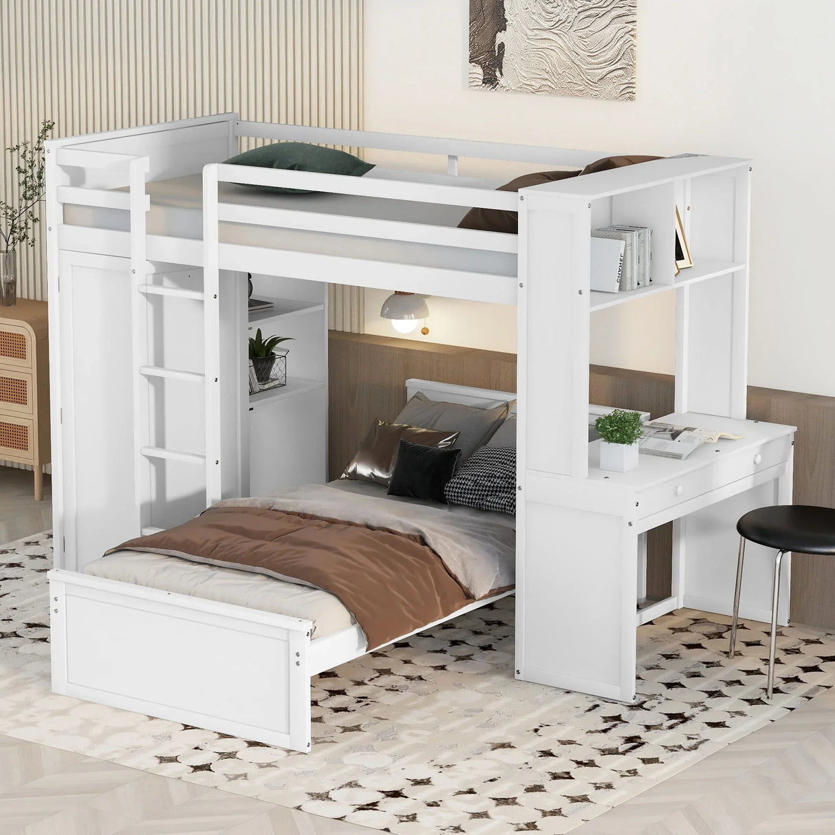 Loft Bed With A Stand Alone Bed, Shelves, Desk, And Wardrobe - Furniture Home Direct