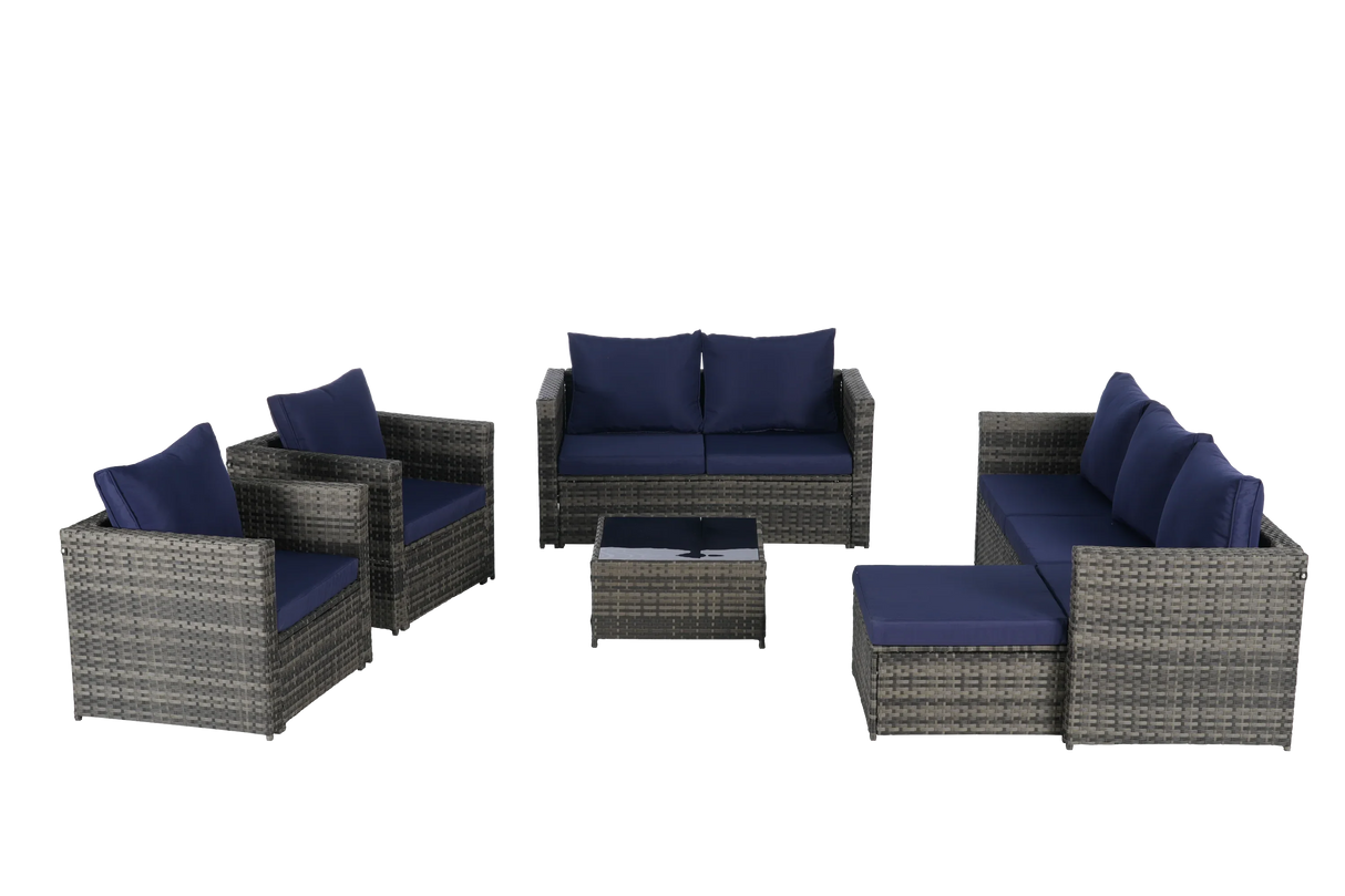 6 Piece Patio Wicker Set With Glass Table - Furniture Home Direct