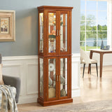 Curio Cabinet Lighted Curio Diapaly Cabinet With Adjustable Shelves And Mirrored Back Panel, Tempered Glass Doors (6 Tier), (E26 Light Bulb Not Included) - Furniture Home Direct