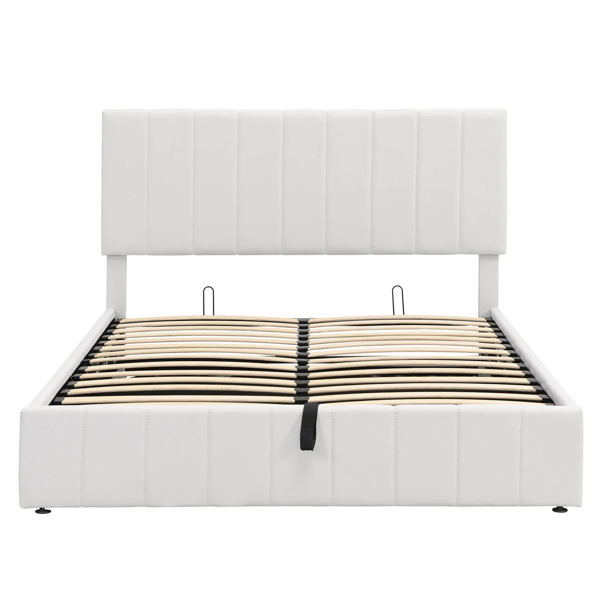 Storage Bed With Hydraulic Lift Platform, Upholstered White - Furniture Home Direct