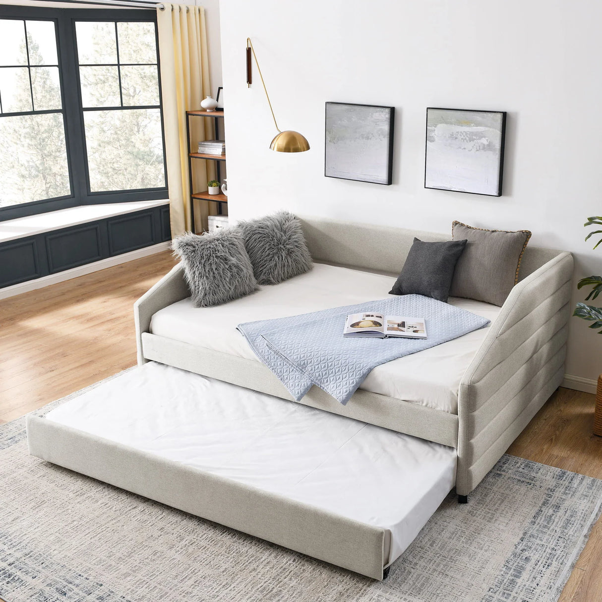Elegant Daybed With Trundle Upholstered Tufted Sofa Bed - Furniture Home Direct
