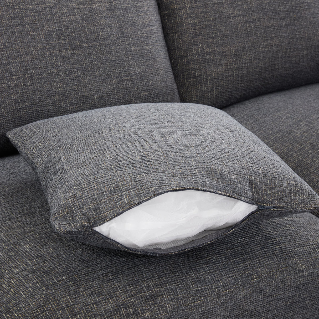 Sectional Sofa, Modular With USB Ports And Ottoman, Grey - Furniture Home Direct