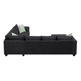 L Shaped Sectional Sofa with Ottoman and Cushions Black - Furniture Home Direct