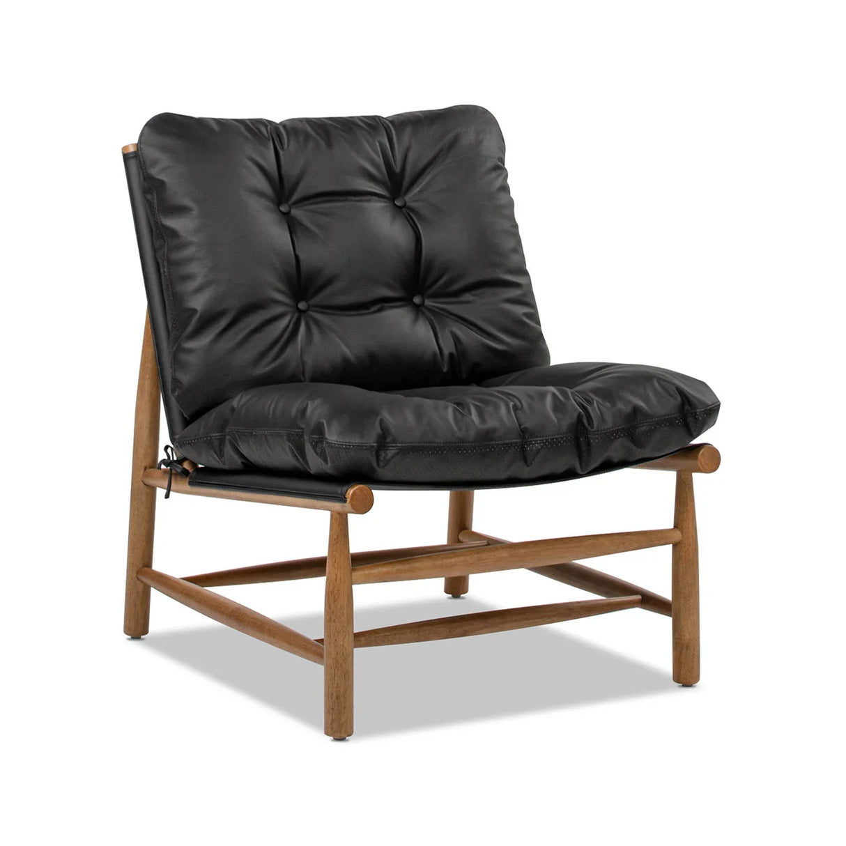 Oxford Leather Mid-Century Modern Accent Chair - Noir Black - Furniture Home Direct