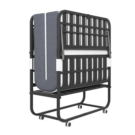Twin Folding Bed With Memory Foam Mattress Portable Rollaway Bed Sturdy Metal Frame - Brushed Nickel - Furniture Home Direct