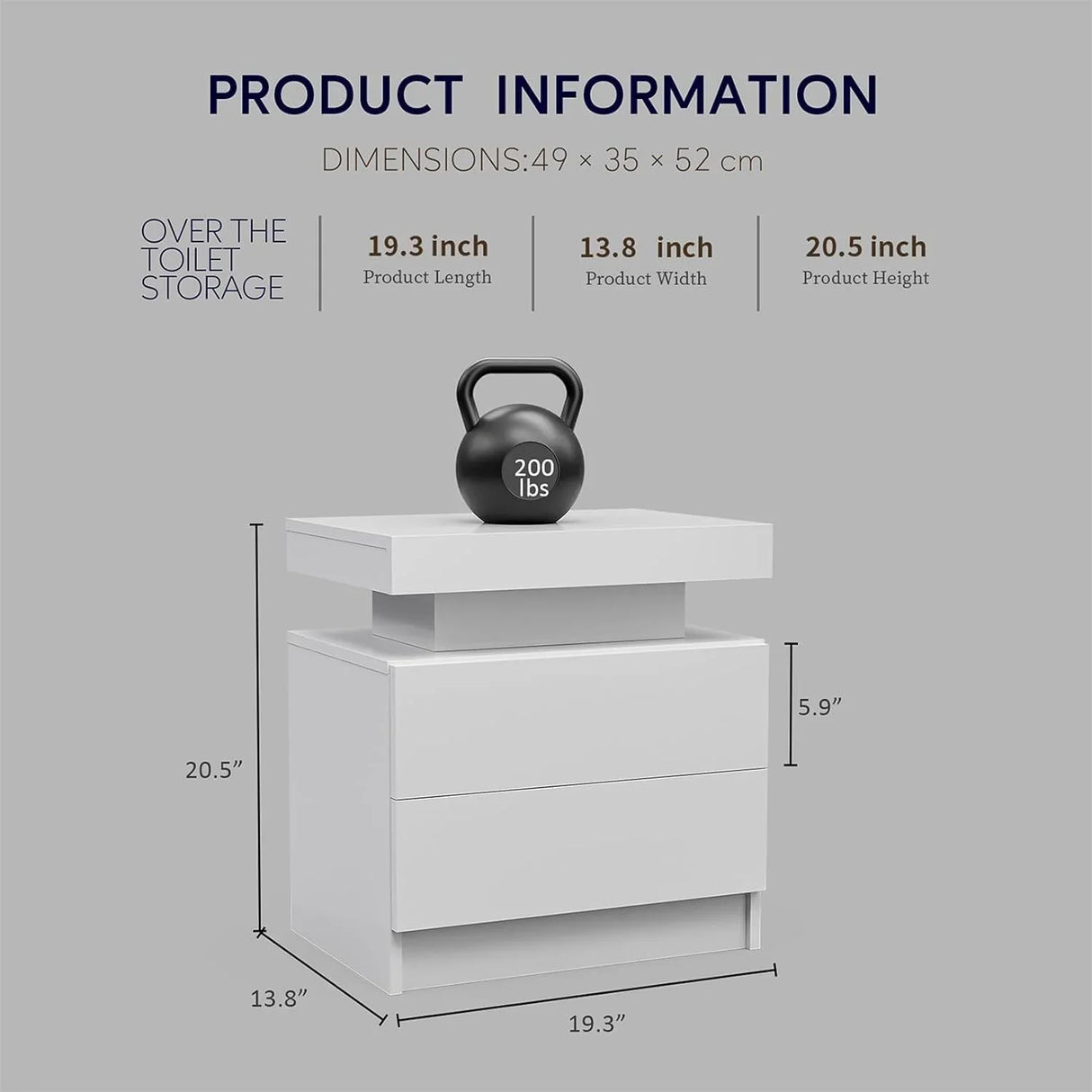 Nightstand LED, Bedside Table Cabinet With 2 Drawers For Bedroom - Furniture Home Direct