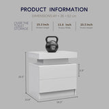 Nightstand LED, Bedside Table Cabinet With 2 Drawers For Bedroom - Furniture Home Direct