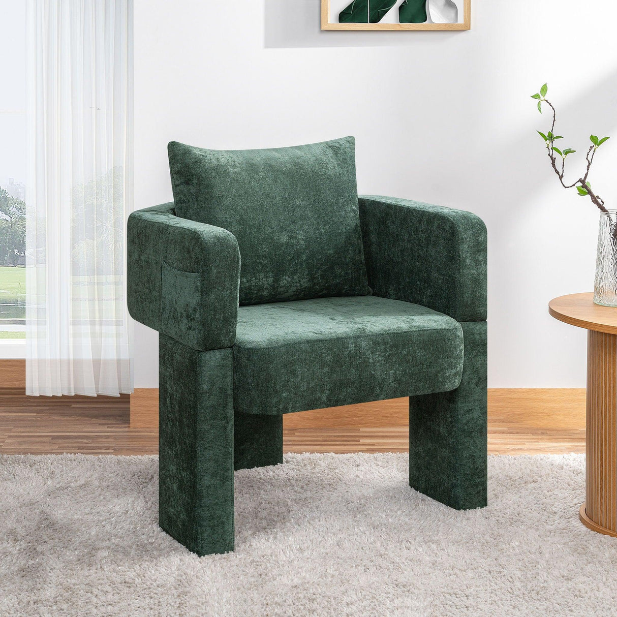 Modern 3 Leg Chenille Accent Chair With Ergonomic Arms & Removable Pillow - Furniture Home Direct